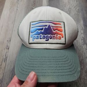 Patagonia Trucker Snap Back Hat Mountains logo